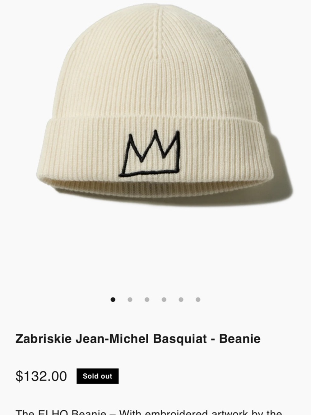 Jean-Michel Basquiat Cream Beanie with Crown Embroidery